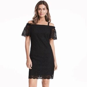 EUC White House Black Market Lace Off Shoulder Cocktail Dress Size 10 Bohemian